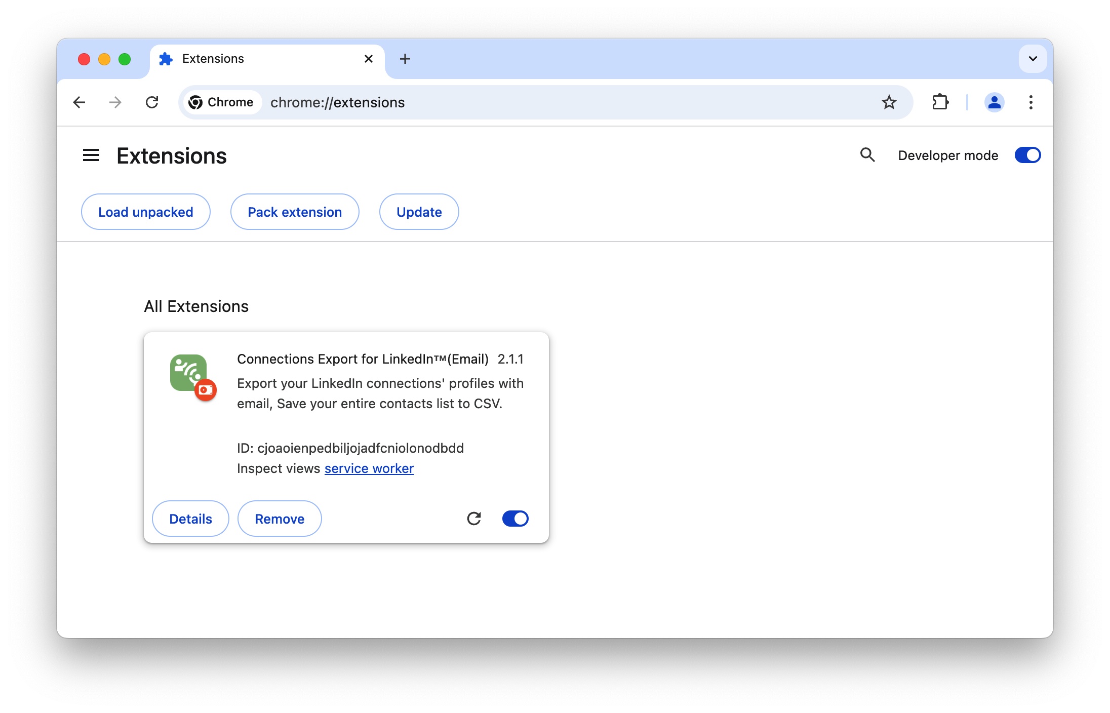LinkedIn Connections Exporter chrome extension install done