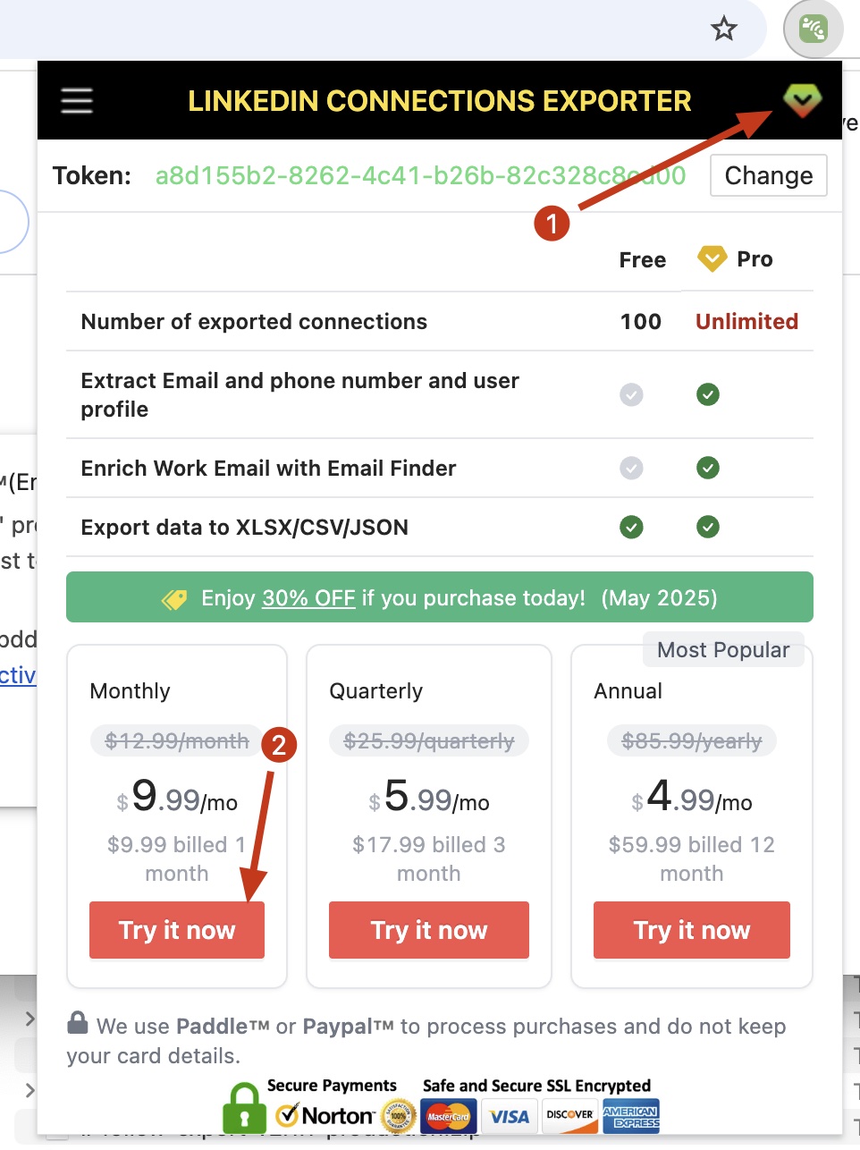 LinkedIn Connections Exporter chrome extension subscribe pro